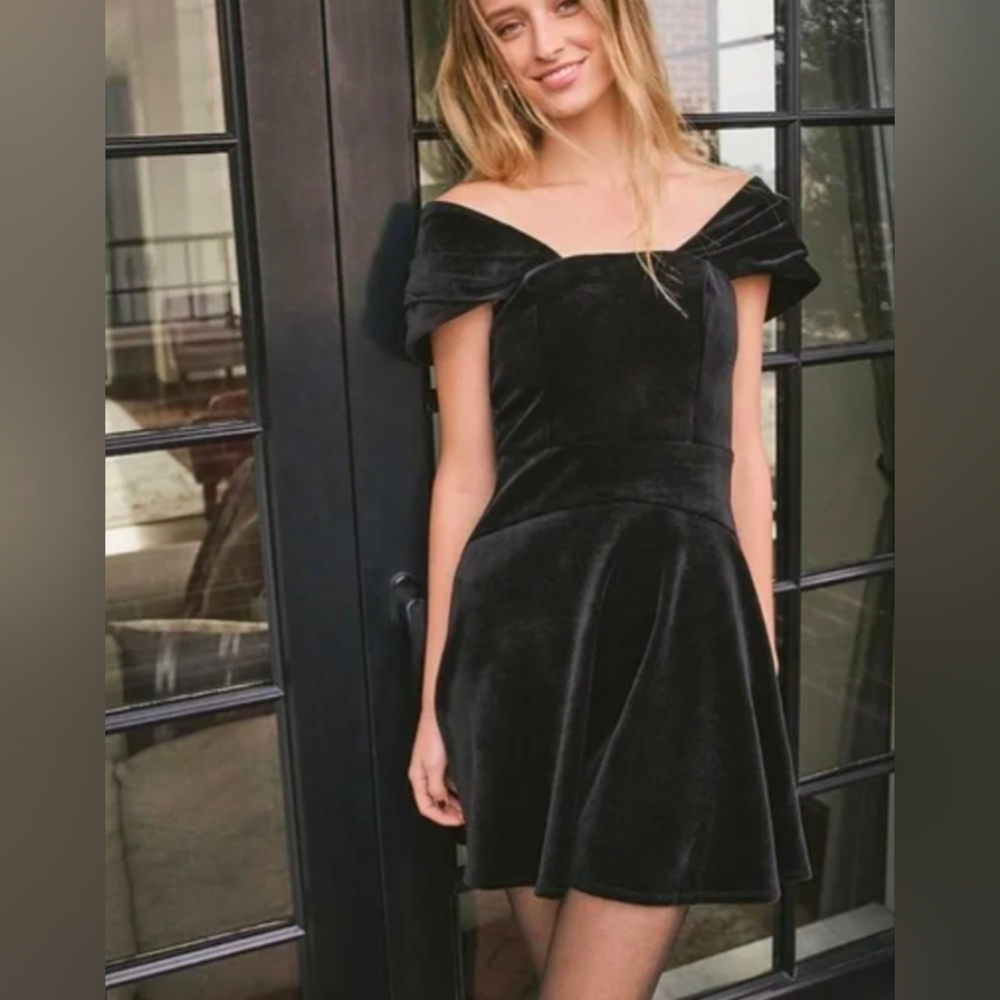 Express Velvet Off The Shoulder Mini Fit And Flare Dress